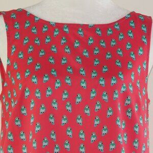 Loft Pink, Red & Green Bird Print Dress Tank Top with Back Tie Size XS (C1293)